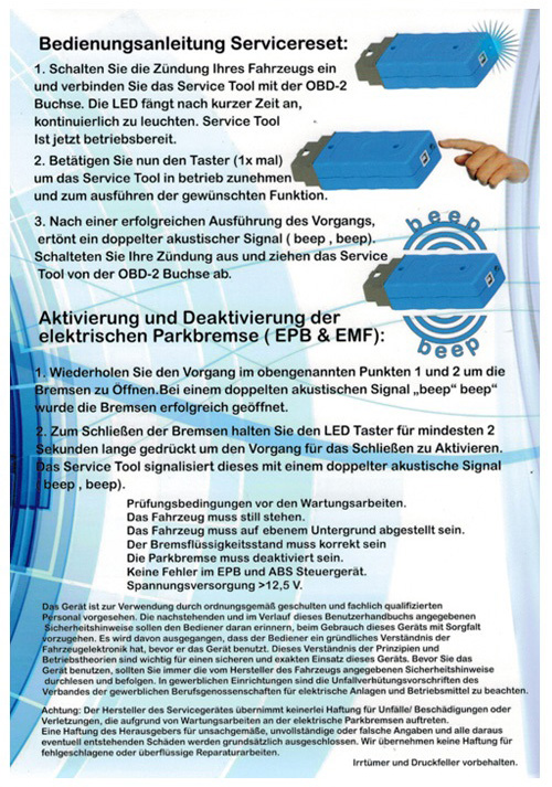 Duonix Service Tool Park Bremsen Wechseln Rücksteller für BMW ab 2007 EPB EMF 