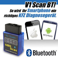 V-1 Mini OBD2 Bluetooth Adapter für Android, Smartphone & Tablets