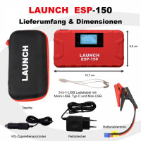Launch ESP-150 - Starthilfegerät - Batteriestartgerät mit interner 15A Batterie + Powerbank Funktion